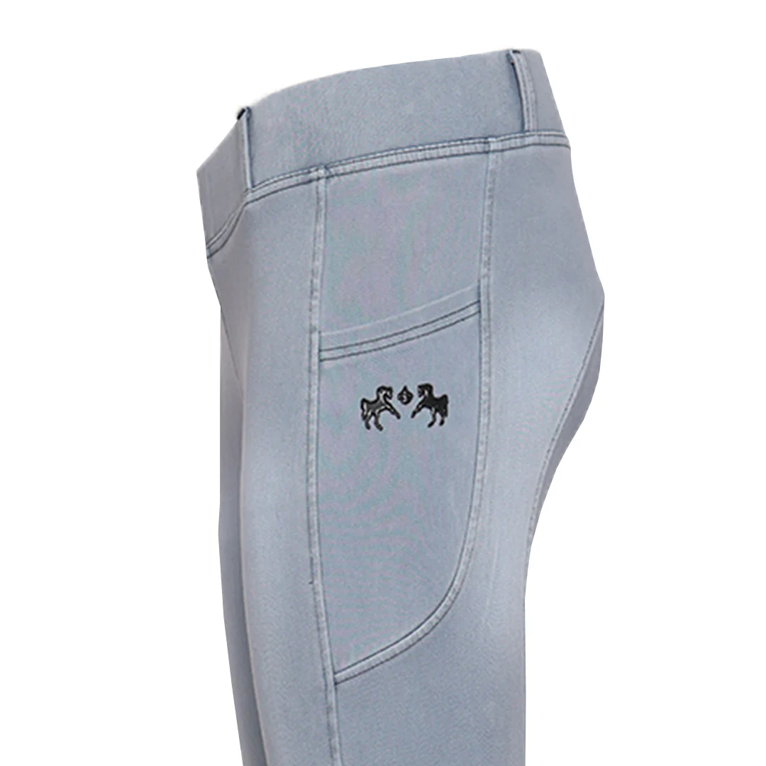 Equine Couture Ladies Denim Silicon Knee Patch Tights with Phone Pocket - Image 23