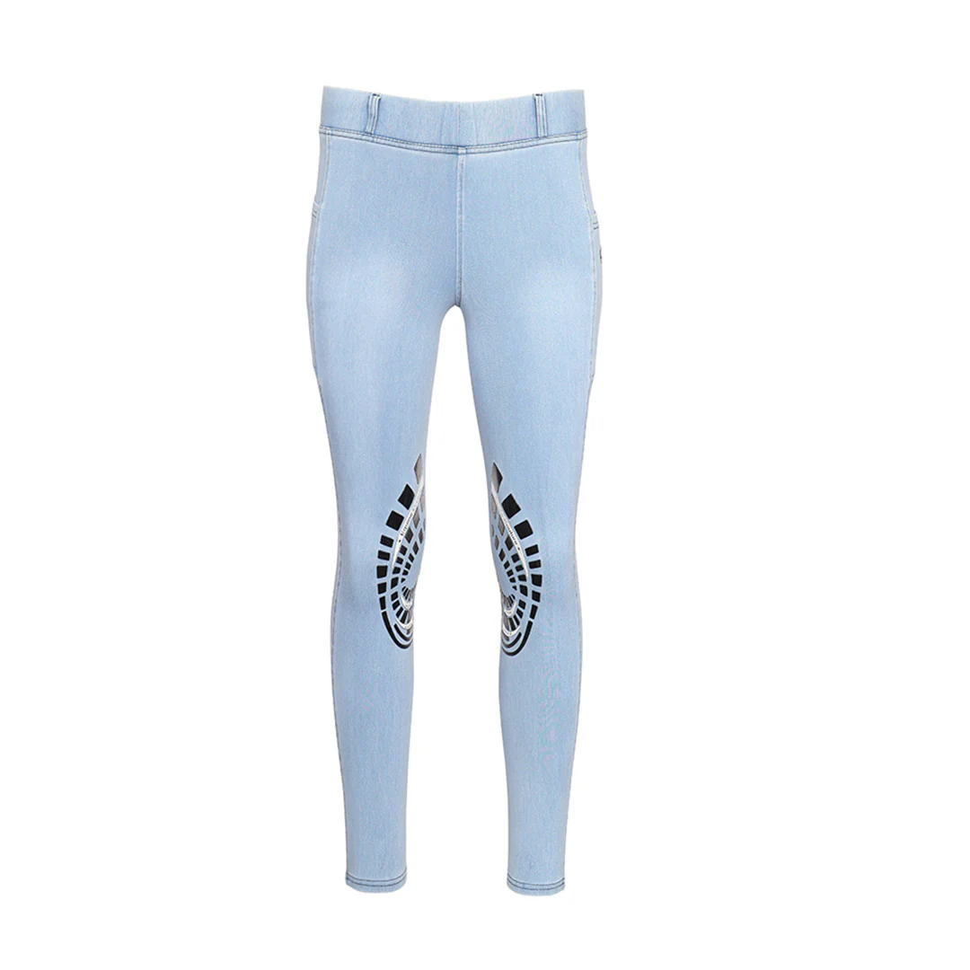 Equine Couture Ladies Denim Silicon Knee Patch Tights with Phone Pocket - Image 25