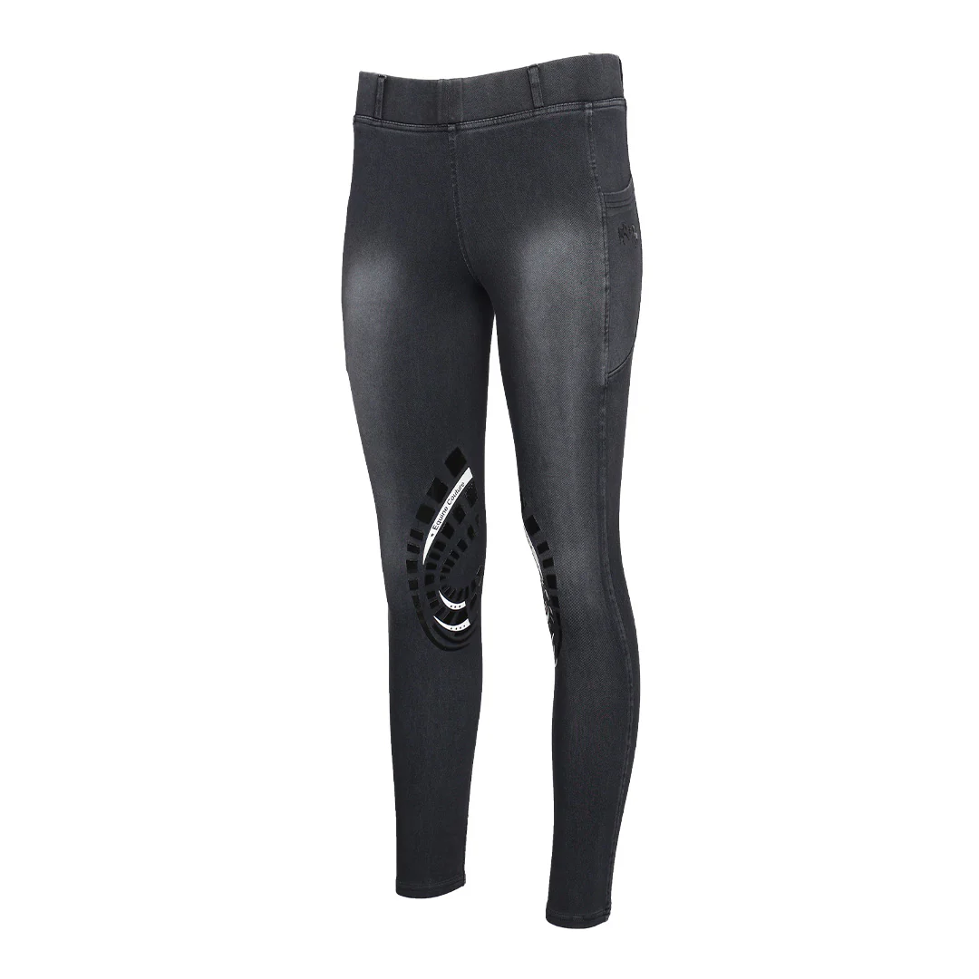 Equine Couture Ladies Denim Silicon Knee Patch Tights with Phone Pocket - Image 3