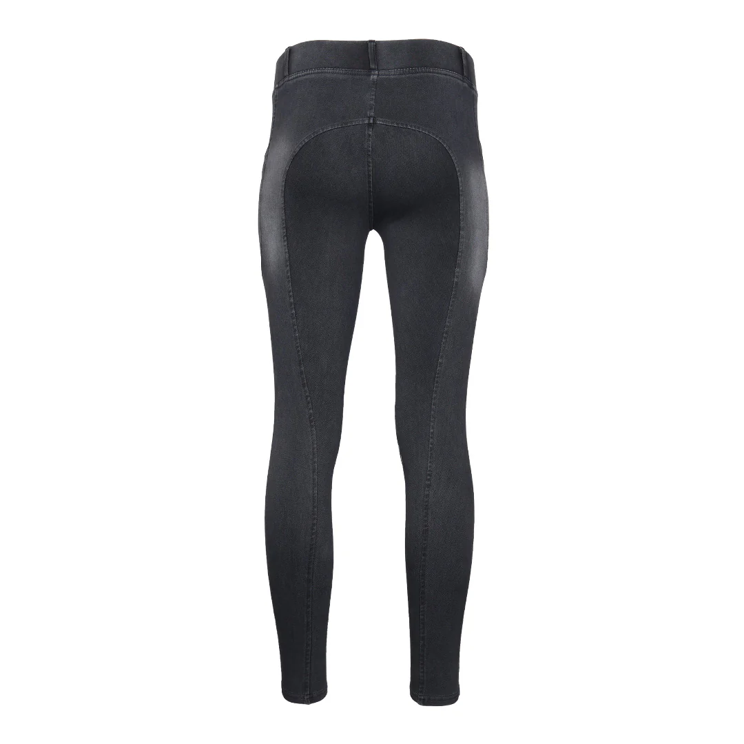 Equine Couture Ladies Denim Silicon Knee Patch Tights with Phone Pocket - Image 4