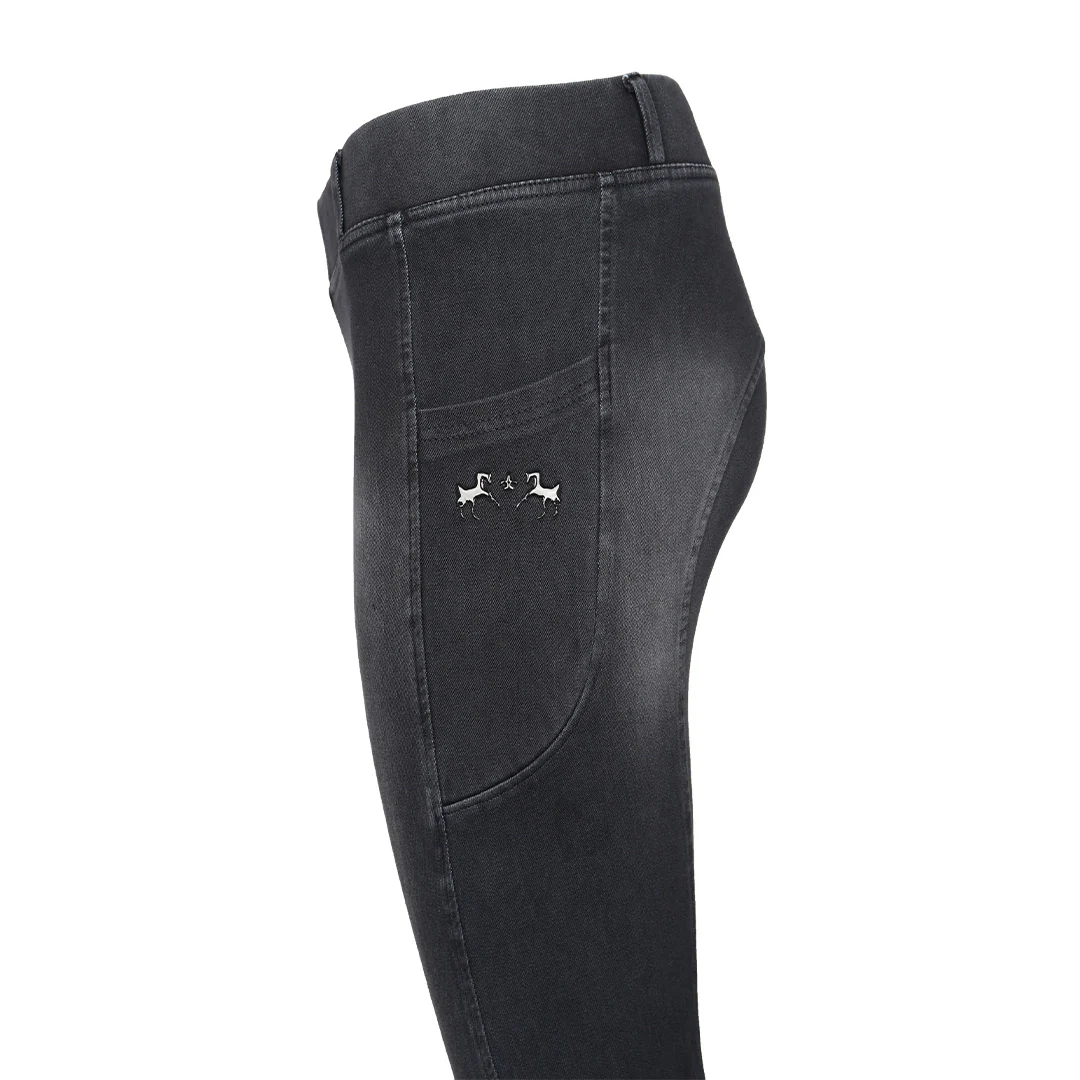Equine Couture Ladies Denim Silicon Knee Patch Tights with Phone Pocket - Image 5