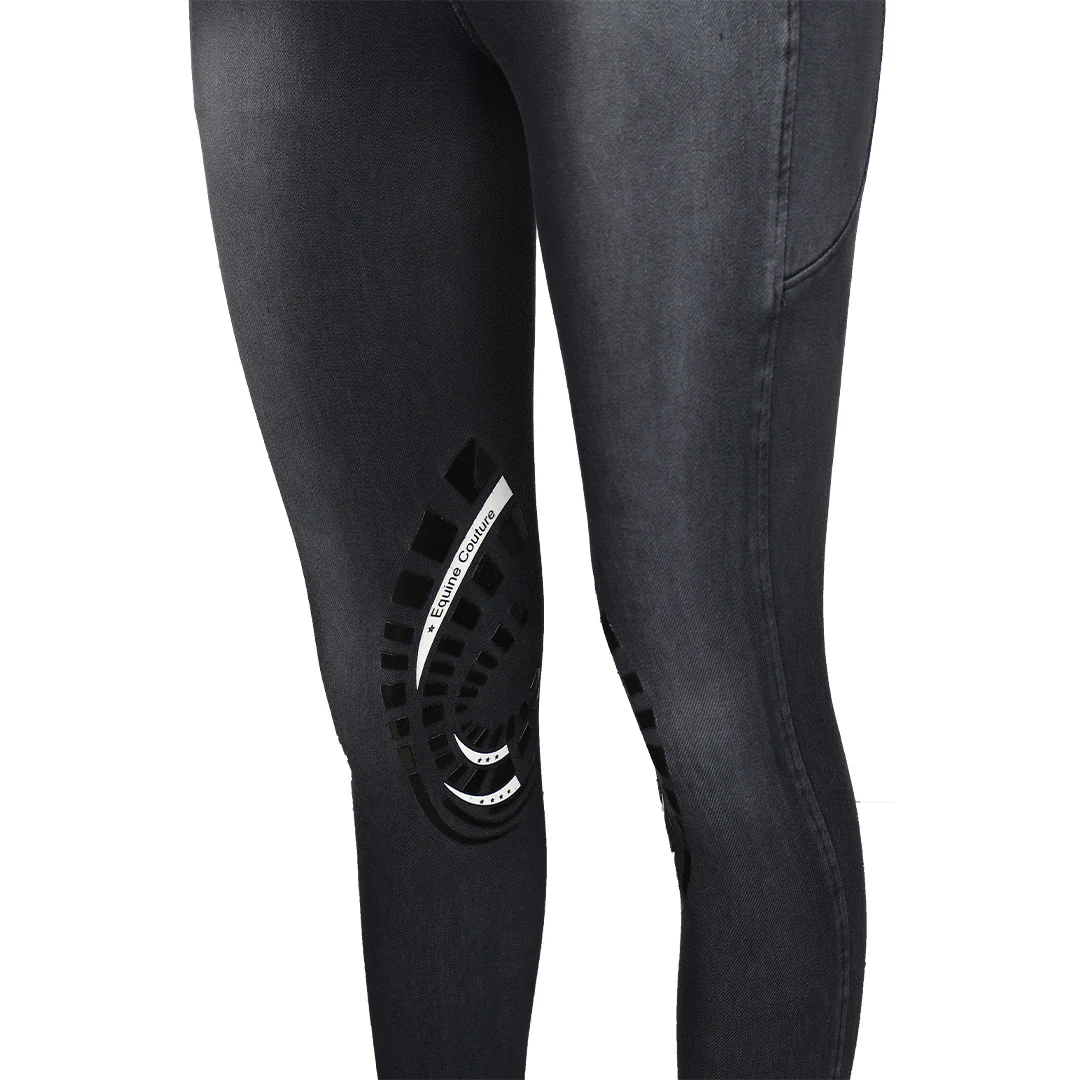 Equine Couture Ladies Denim Silicon Knee Patch Tights with Phone Pocket - Image 6