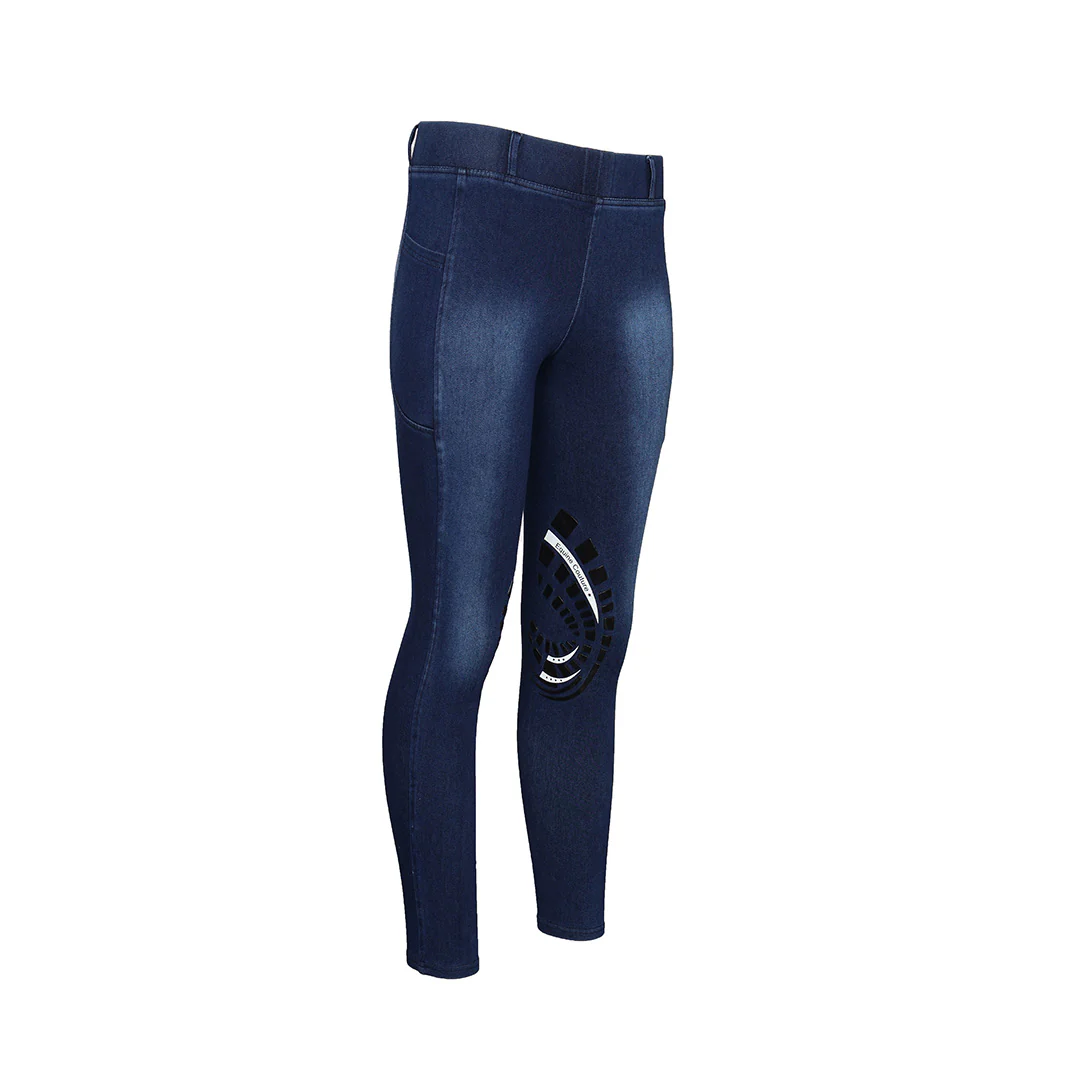 Equine Couture Ladies Denim Silicon Knee Patch Tights with Phone Pocket - Image 8
