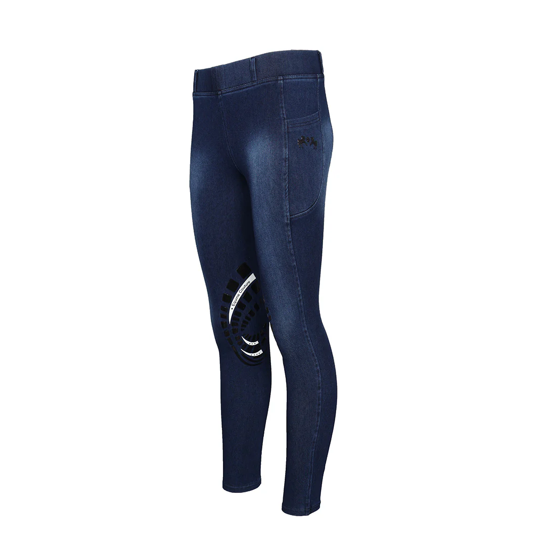 Equine Couture Ladies Denim Silicon Knee Patch Tights with Phone Pocket - Image 9