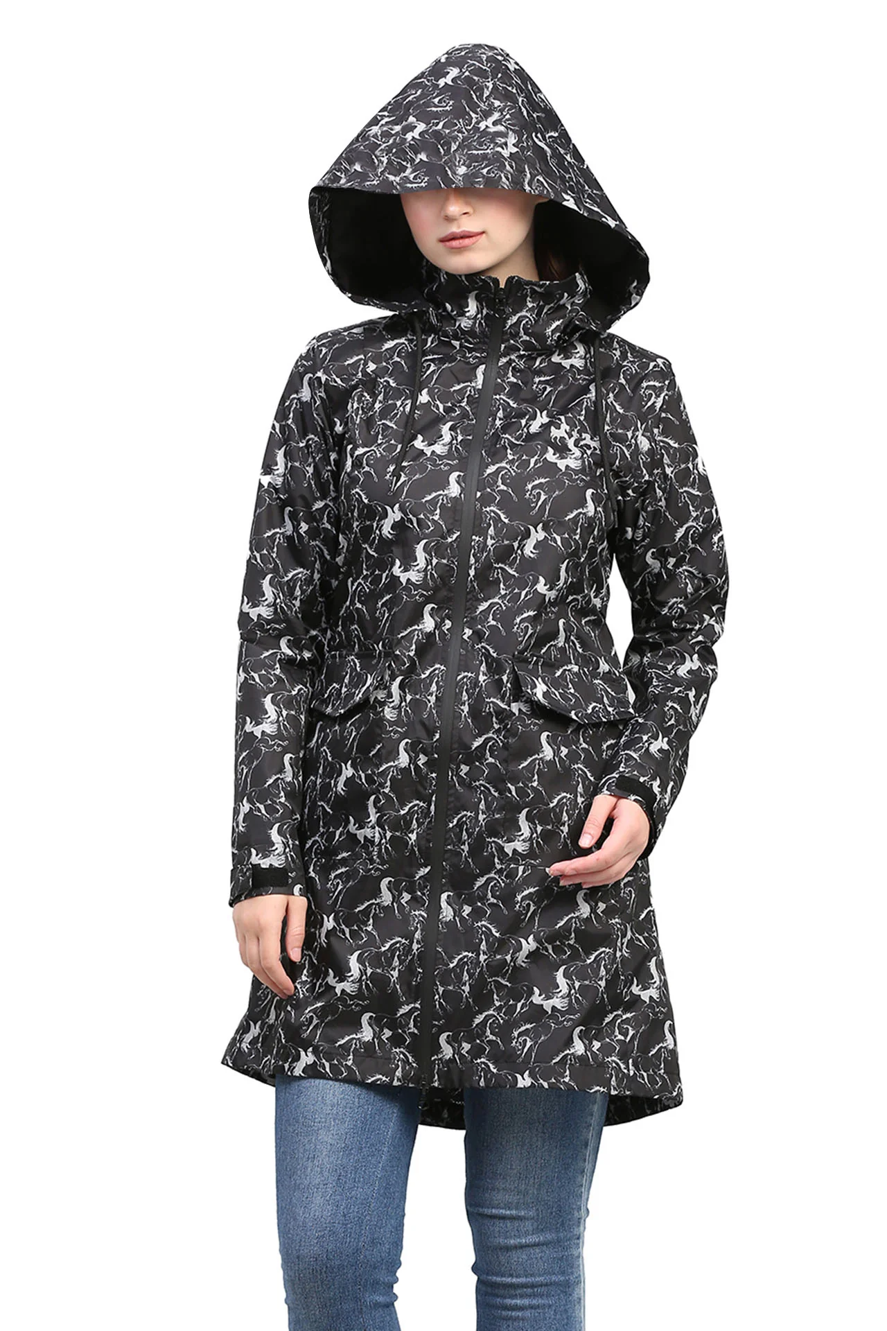 Equine Couture Ladies Linear Horse Rain Full Length Jacket - Image 5