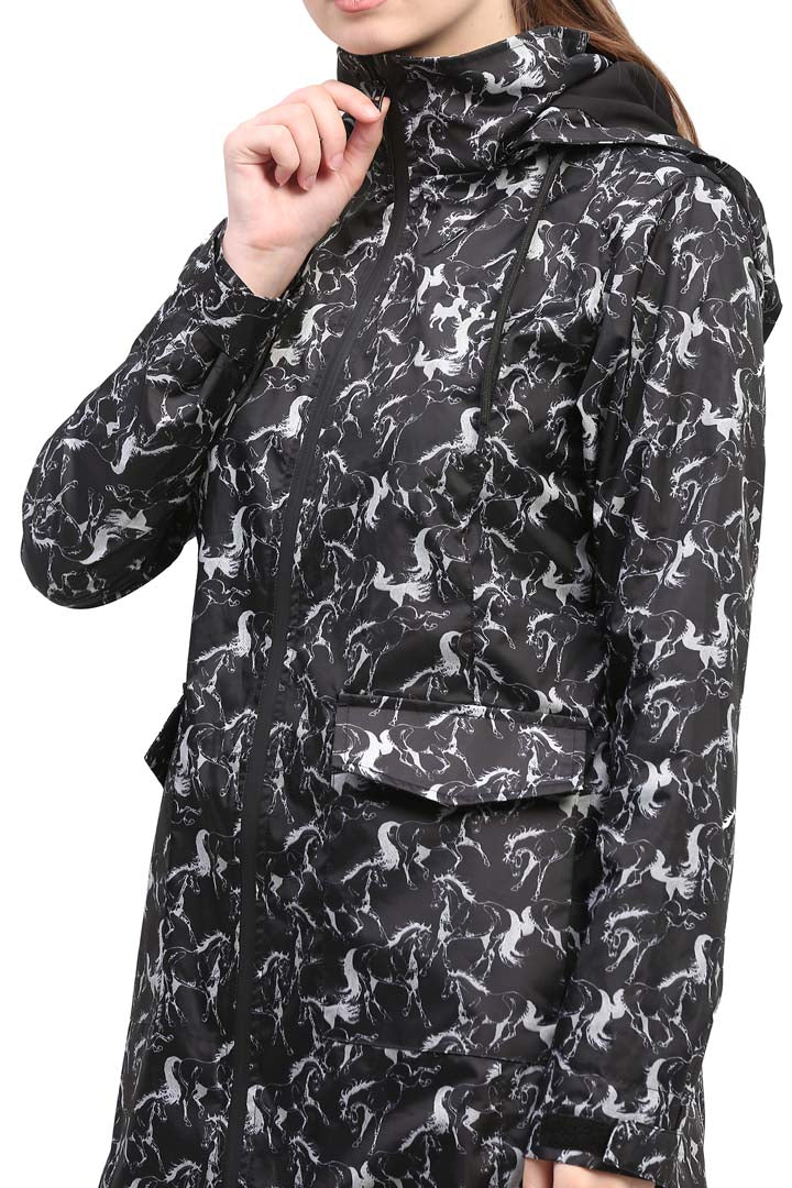 Equine Couture Ladies Linear Horse Rain Full Length Jacket - Image 8
