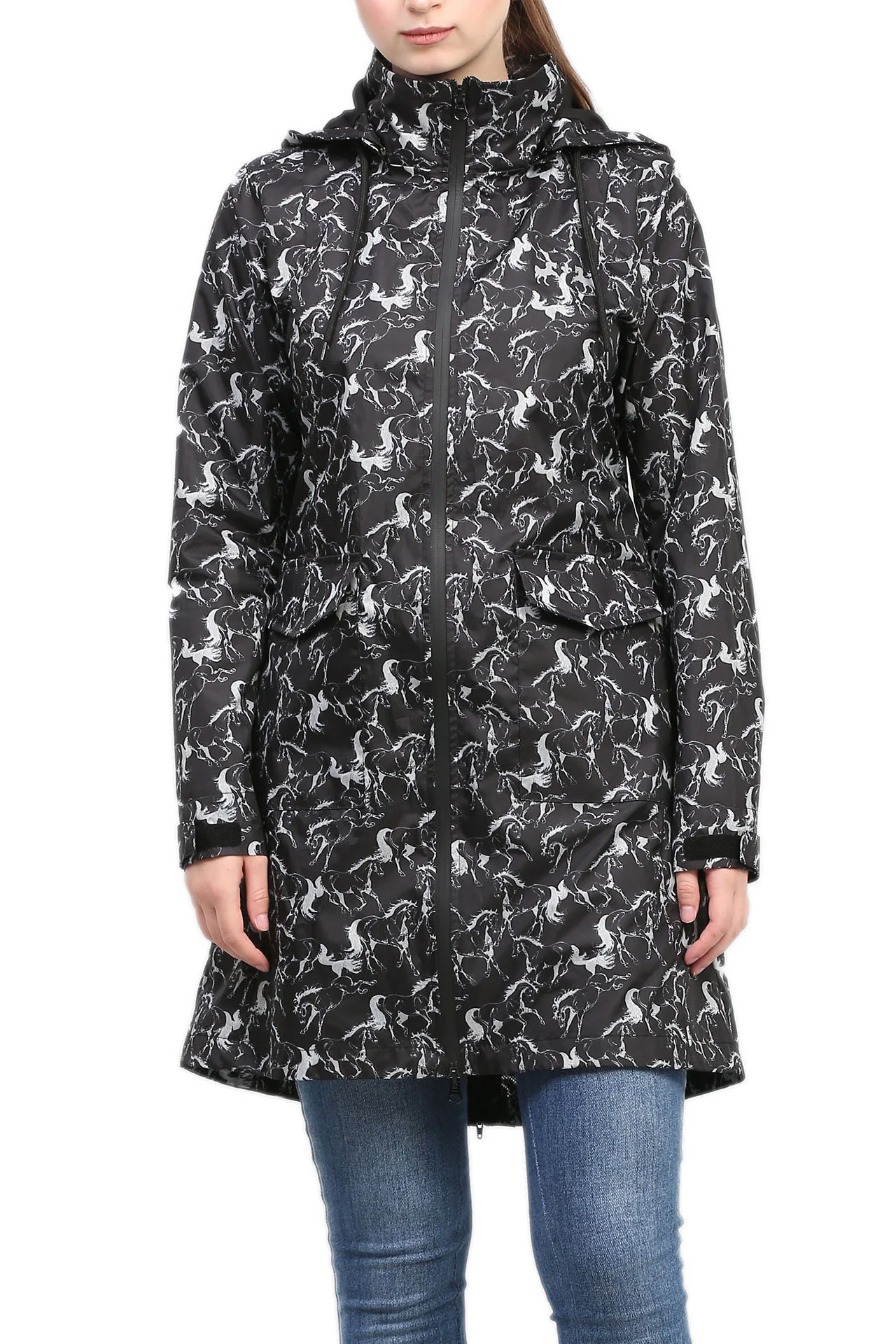 Equine Couture Ladies Linear Horse Rain Full Length Jacket - Image 9