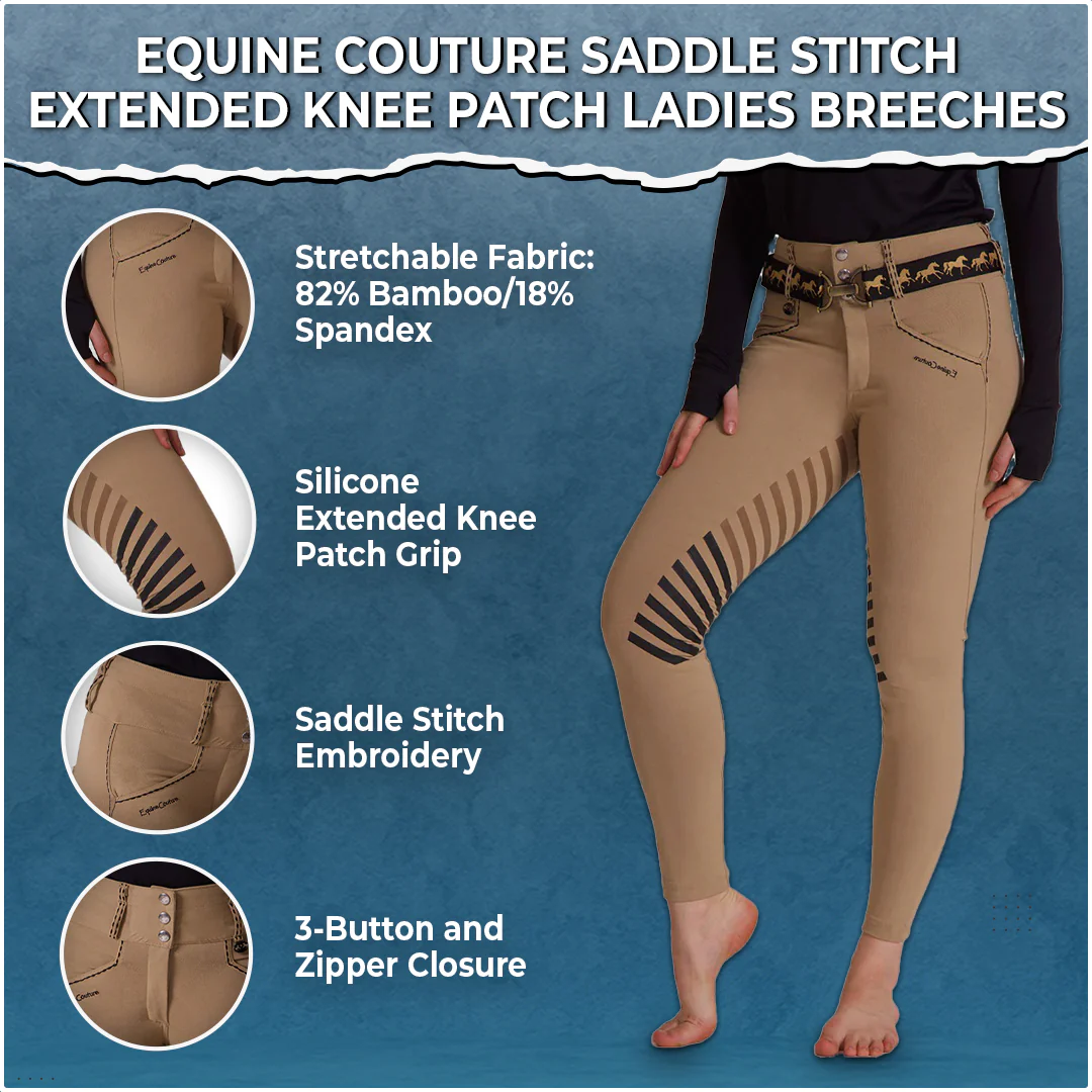 Equine Couture Saddle Stitch Extended Knee Patch Ladies Breeches - Image 2