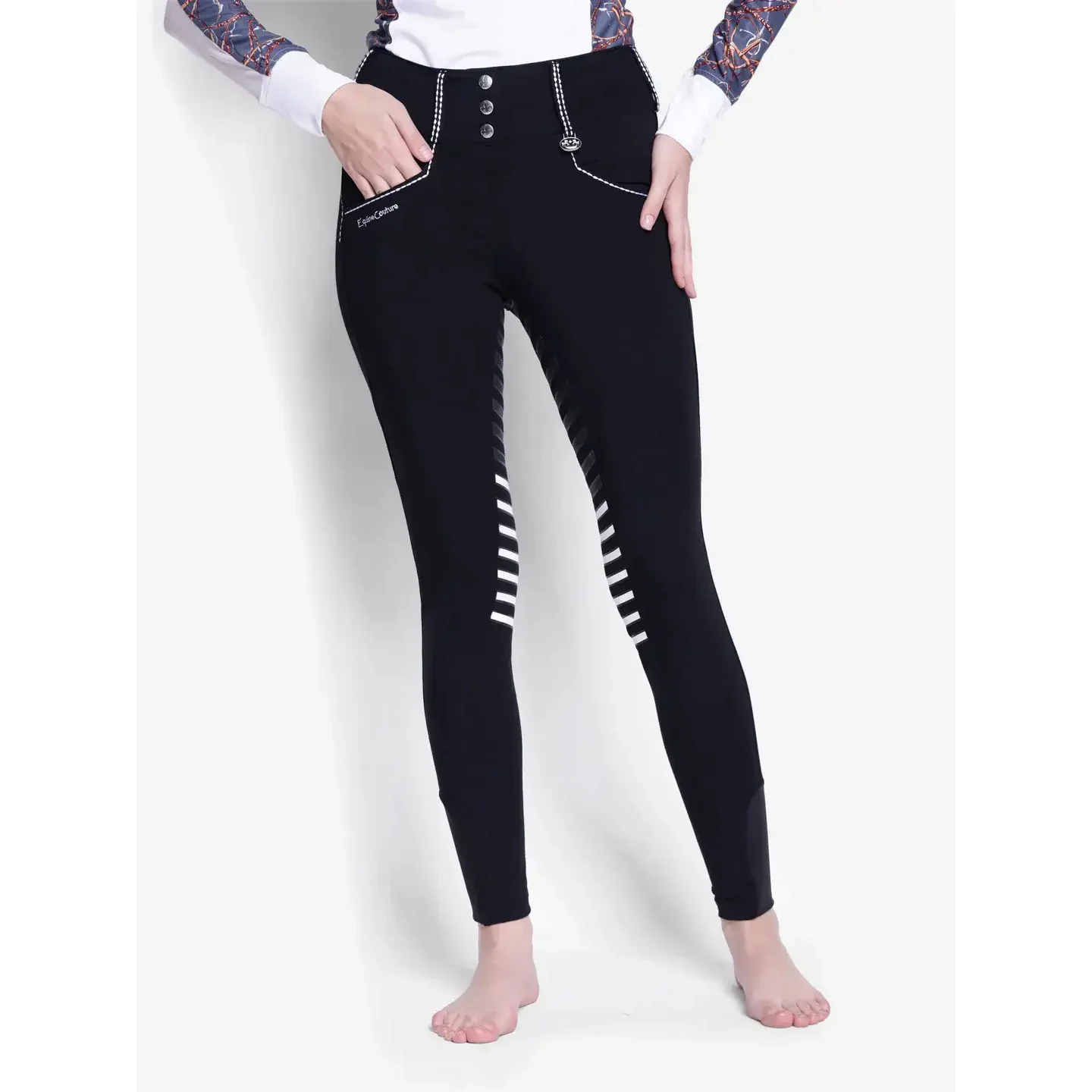 Equine Couture Saddle Stitch Extended Knee Patch Ladies Breeches - Image 9