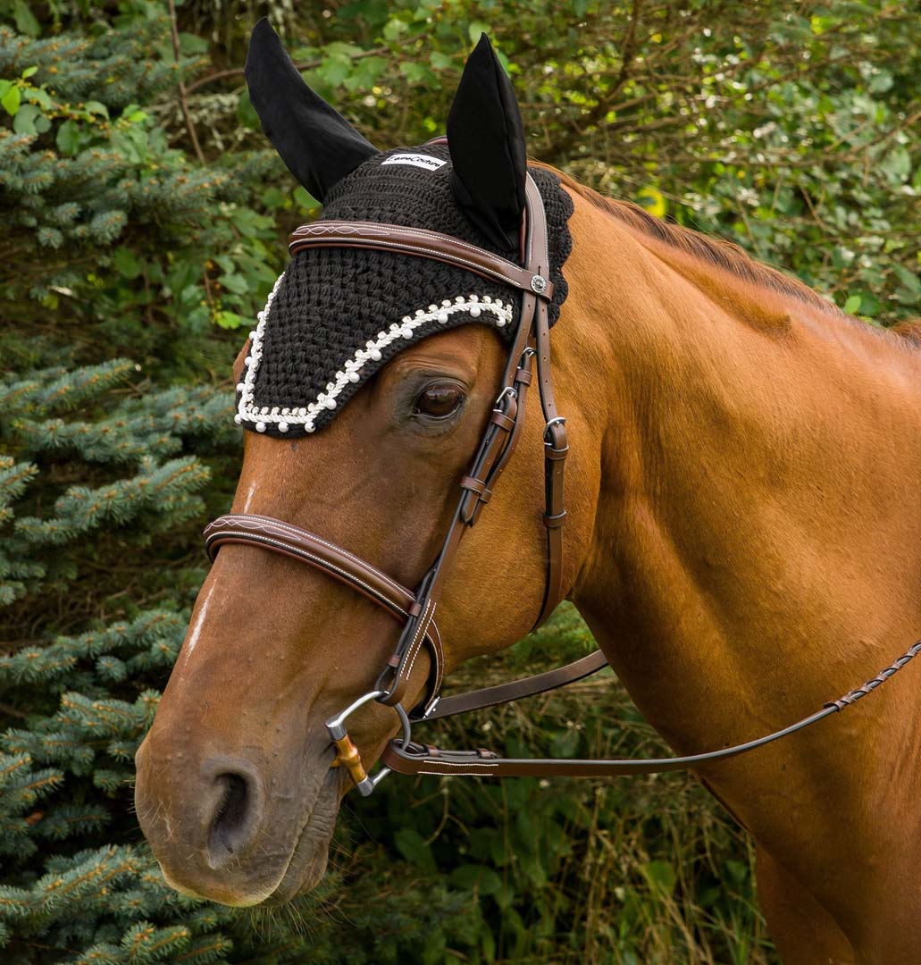 Equine Couture Fly Bonnet with Pearls and Crystals - Image 4