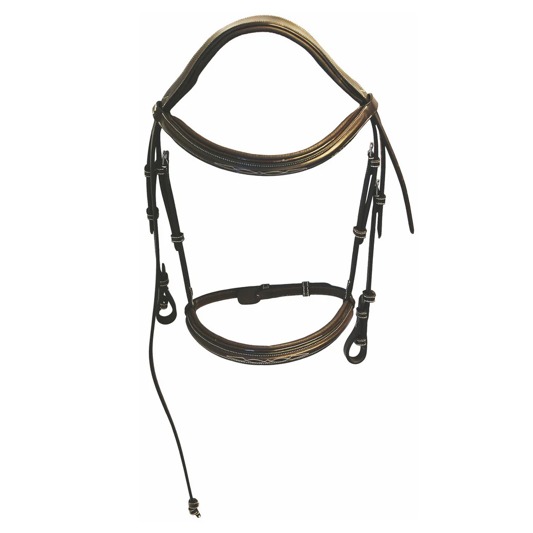 Henri de Rivel Pro Mono Crown Fancy Bridle with Patent Leather Piping and Laced Reins - Image 2