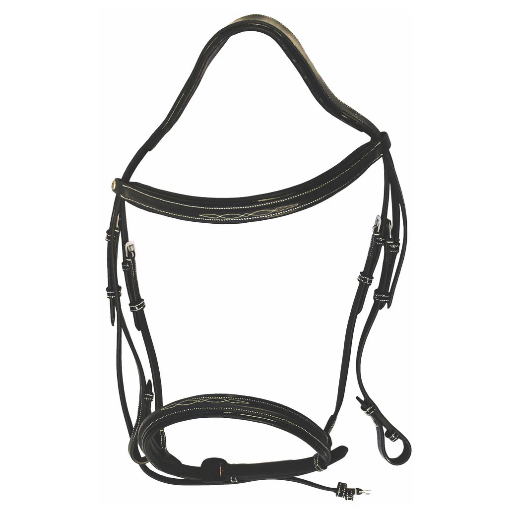 Henri de Rivel Pro Mono Crown Fancy Bridle with Patent Leather Piping and Laced Reins - Image 7