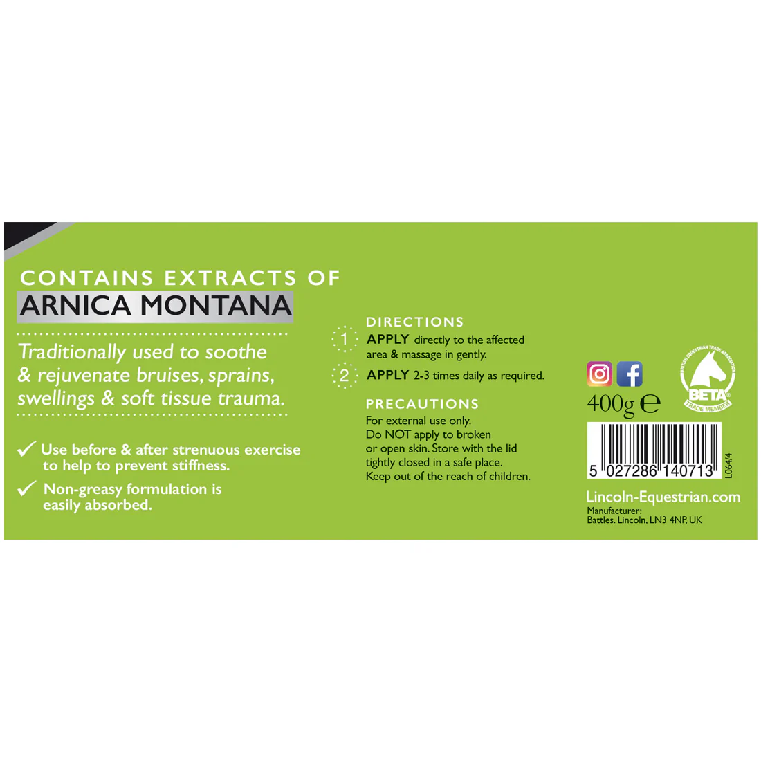 Lincoln Arnica Cream - 400g - Image 2