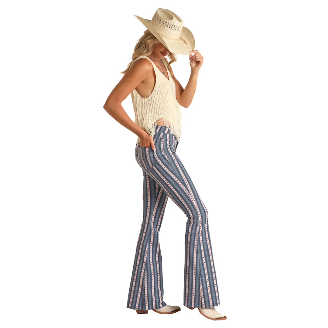 Rock & Roll Denim Ladies Americana Button Flare Jean - Image 2