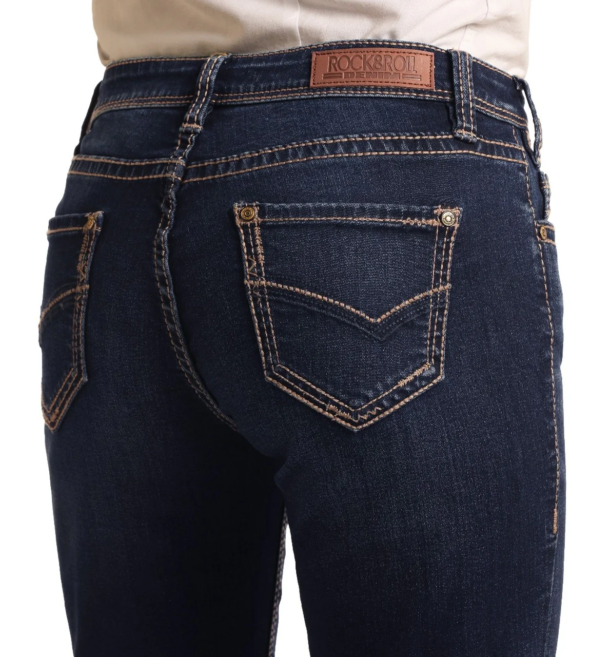 Rock & Roll Denim Ladies Mid Rise Extra Stretch Bootcut Riding Jeans- Dark Wash - Image 4