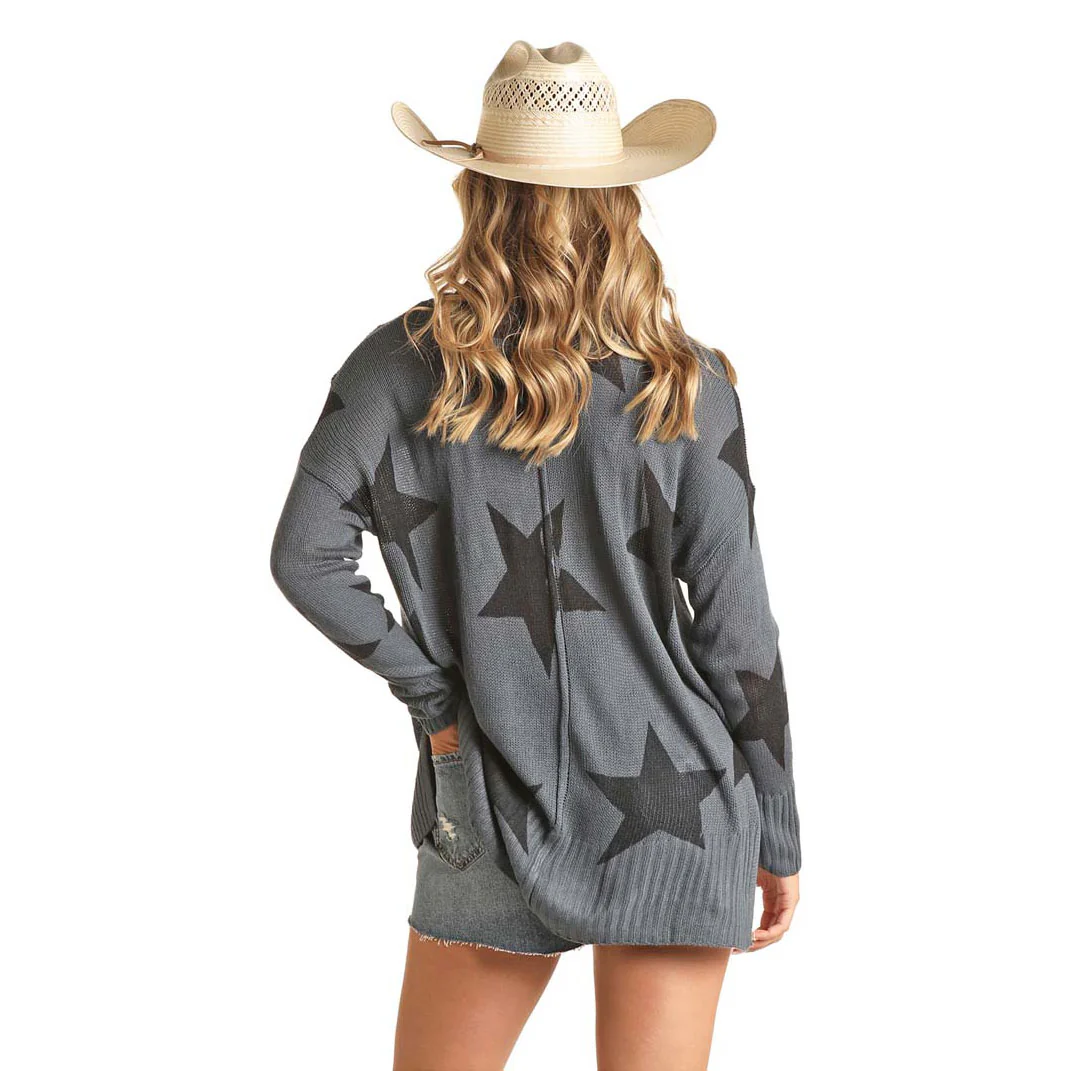 Rock & Roll Denim Ladies Sweater w/ Star Design - Image 2