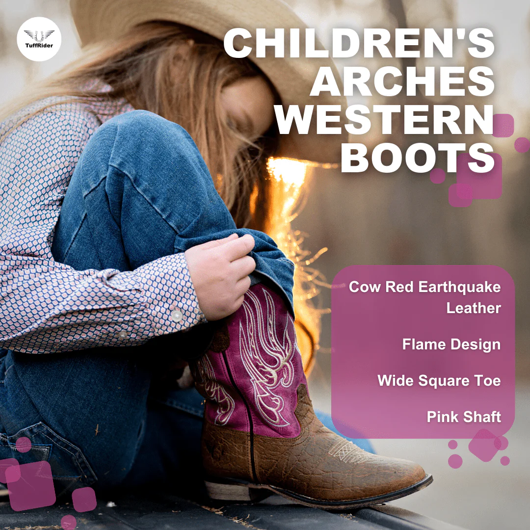 TuffRider Children Arches Flame Embroidered Pink Shaft Square Toe Western Boots - Image 10