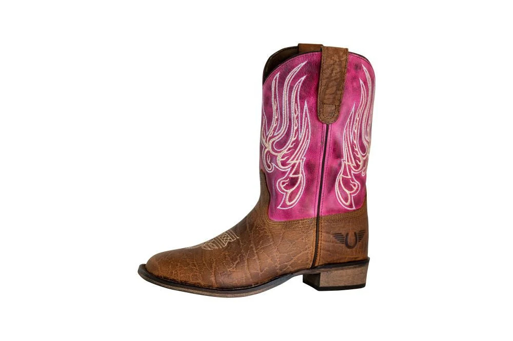 TuffRider Children Arches Flame Embroidered Pink Shaft Square Toe Western Boots - Image 2