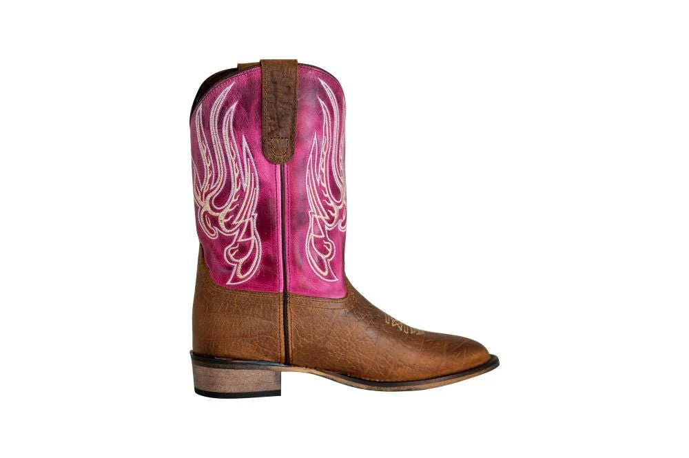 TuffRider Children Arches Flame Embroidered Pink Shaft Square Toe Western Boots - Image 6