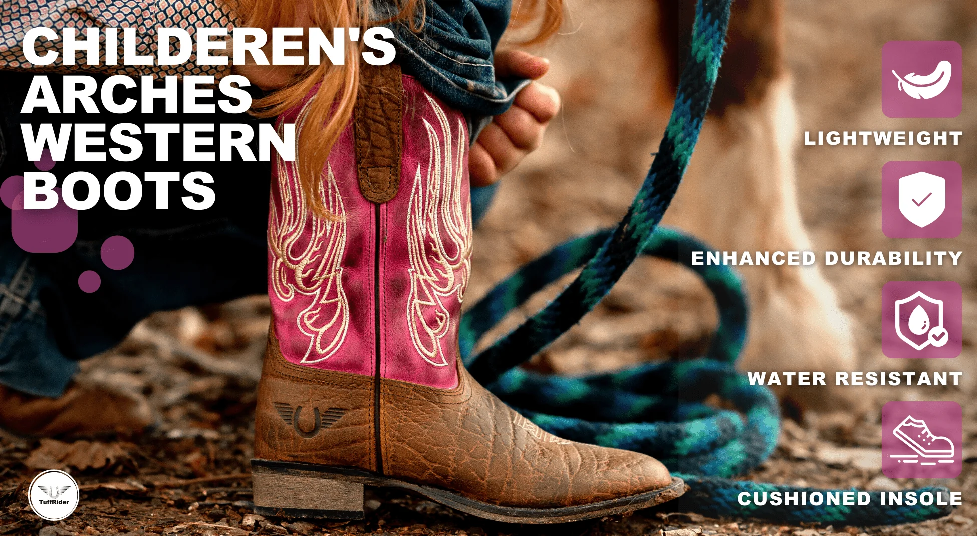 TuffRider Children Arches Flame Embroidered Pink Shaft Square Toe Western Boots - Image 9
