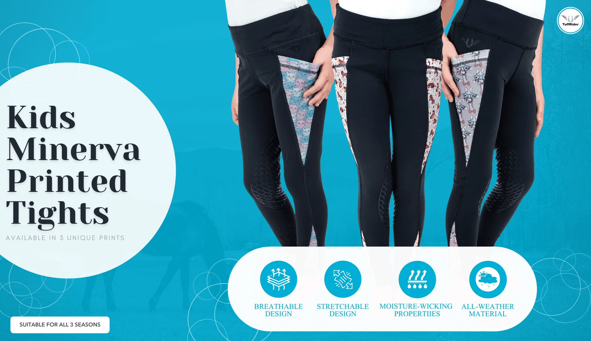 TuffRider Children's Minerva 3 Season Printed Knee Patch Tights - Image 11