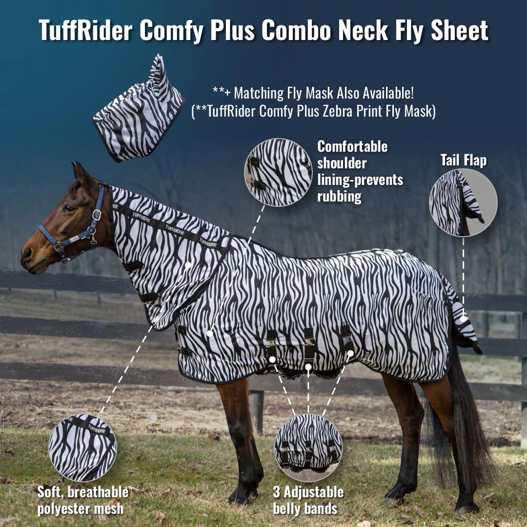 TuffRider Comfy Plus Combo Neck Zebra Print Fly Sheet - Image 2