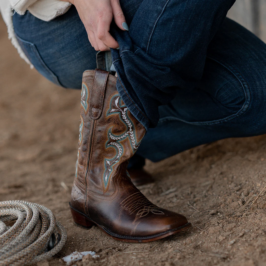 TuffRider Women Jenny Embroidered Leather Square Toe Western Boots - Image 3