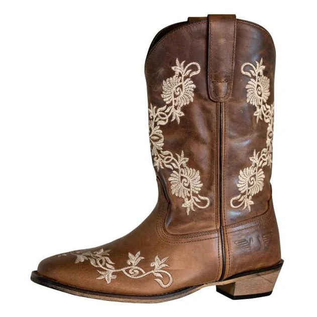 TuffRider Women Mormon Embroidered Leather Square Toe Western Boots - Image 2