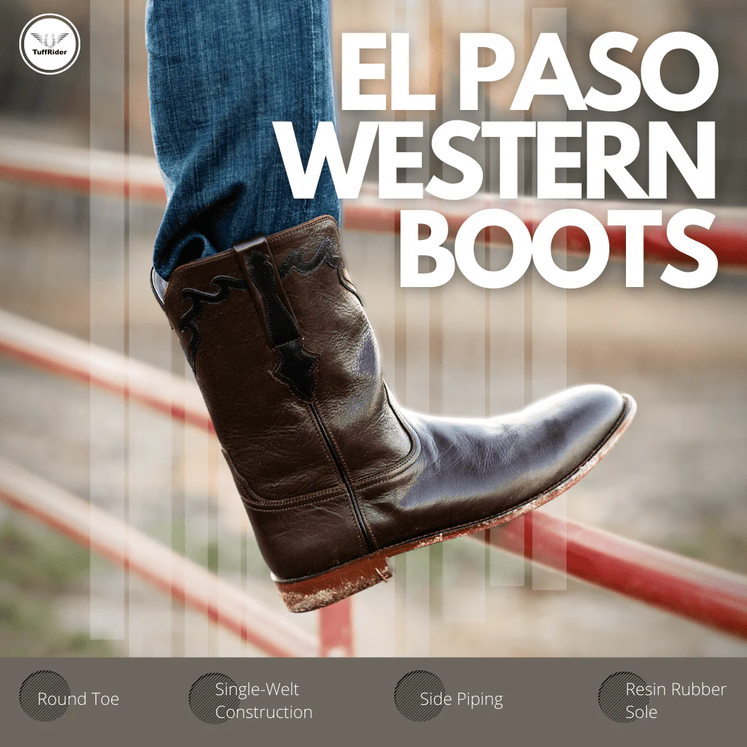 TuffRider Men's El Paso Leather Embroidered Round Toe Western Boots - Image 23
