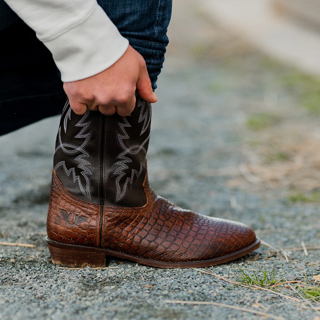 TuffRider Men's Grant Leather Printed Wide Square Toe Western Boots - Image 3