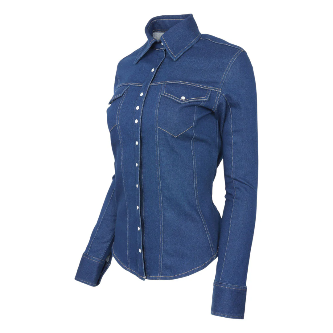 TuffRider Cody Ladies Western Denim Shirt with Covered Zip Closure and Decorative Pearl Snaps - Image 4