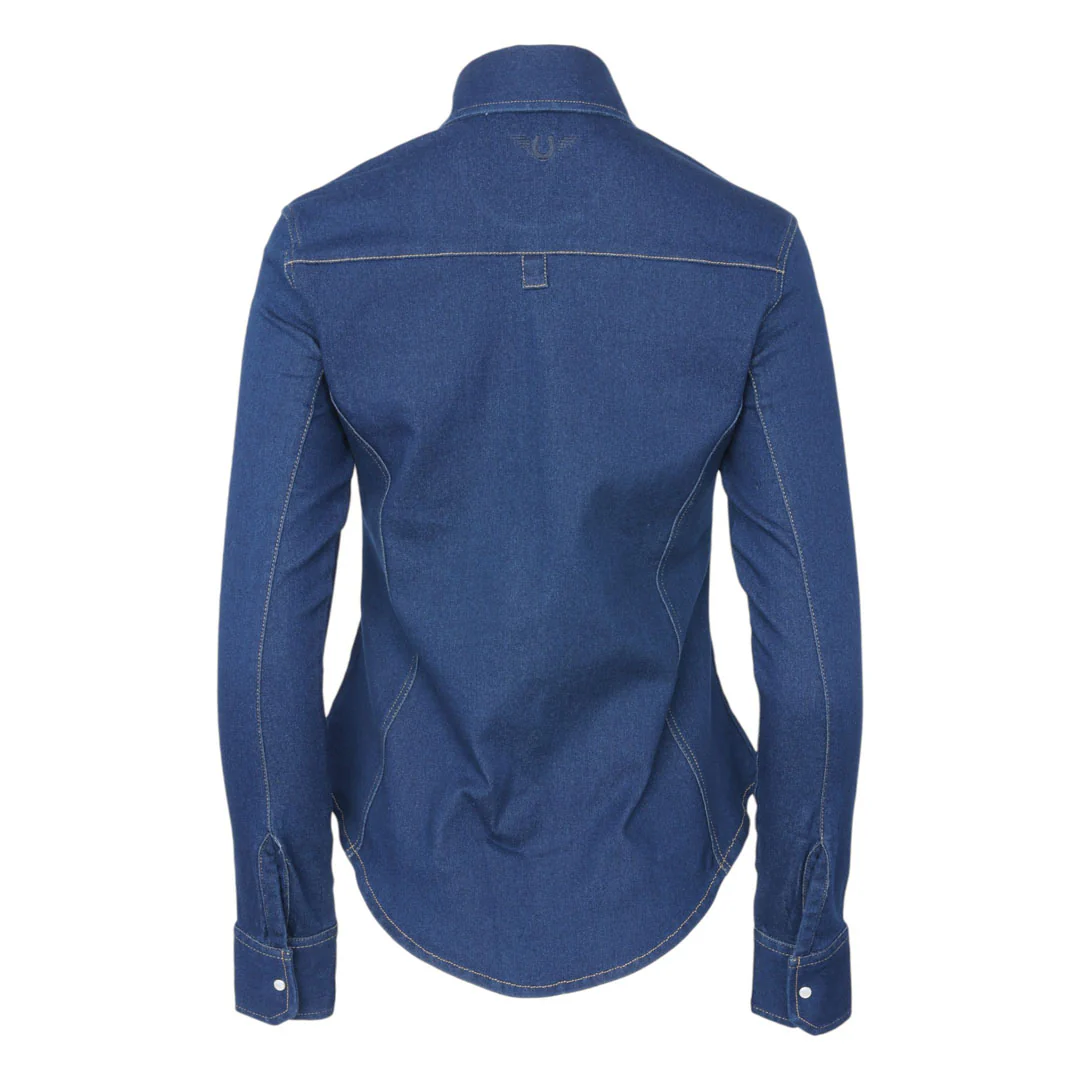 TuffRider Cody Ladies Western Denim Shirt with Covered Zip Closure and Decorative Pearl Snaps - Image 6