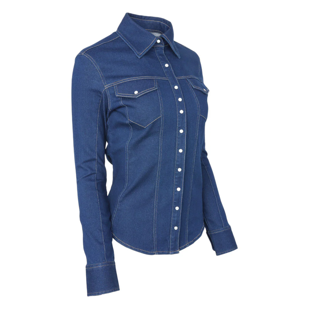 TuffRider Cody Ladies Western Denim Shirt with Covered Zip Closure and Decorative Pearl Snaps - Image 8