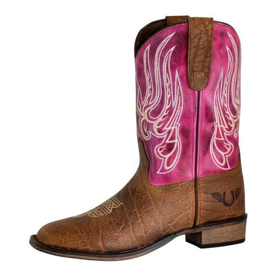 TuffRider Youth Arches Flame Embroidered Pink Shaft Square Toe Western Boots - Image 2