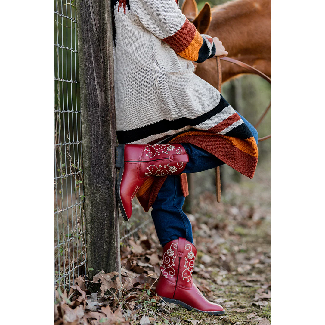 TuffRider Children's Fire Red Floral Western Boot - Image 3