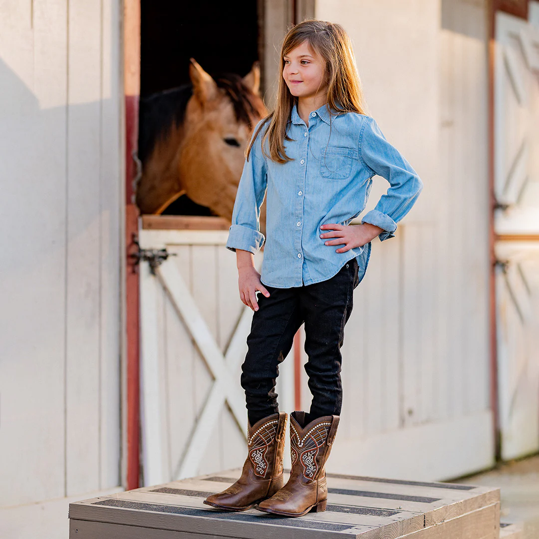 TuffRider Children Yukon Tricolor Leather Embroidered Square Toe Western Boots - Image 3